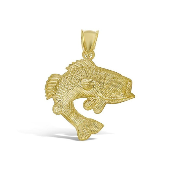 Sea Bass Fish Pendant Charm 10k Yellow Gold 1.2 inch - Picture 2 of 3